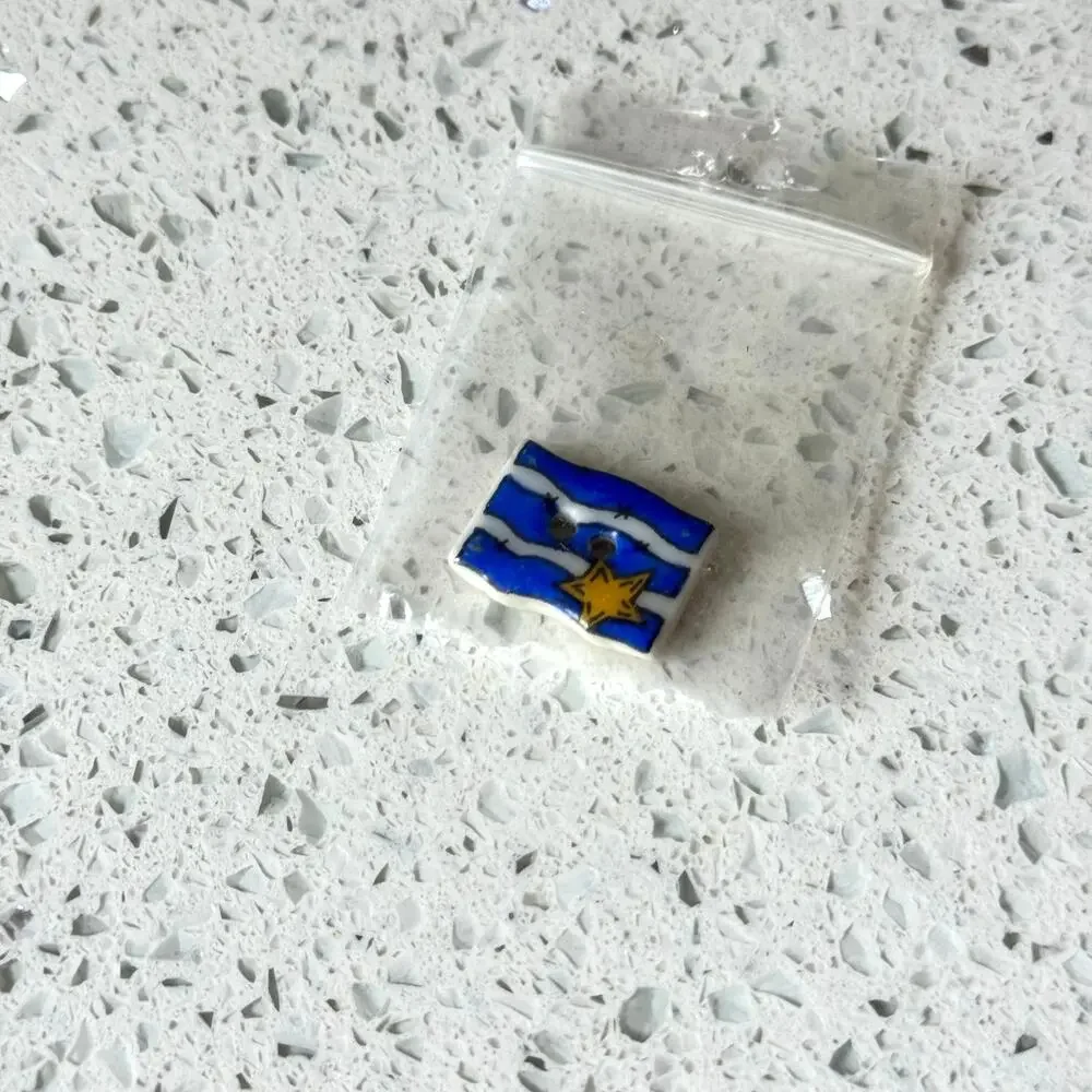 Vintage Sm Flag Blue Handmade 2 Hole Rectangle Sewing Button Craft DIY Notions